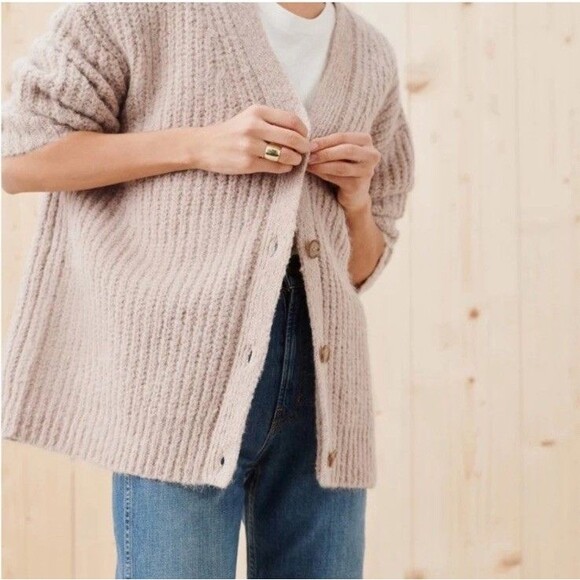 Jenni Kayne Alpaca Blend Oversized Cocoon Cardigan Women’s Sz M Oatmeal Buttons - Picture 2 of 13